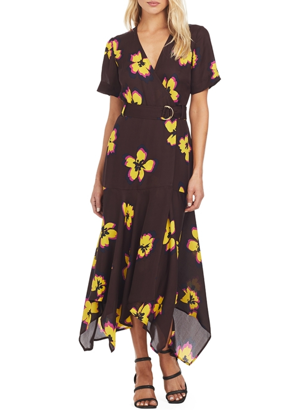 A.L.C Claire Floral Silk Midi Wrap Dress Size 6 Dark Romnatic Wedding Guest